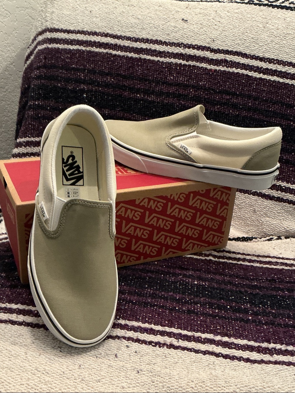Vans Slip-On Men’s Shoes in Olive and White